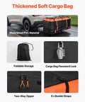 Foldable Hitch Carrier 60x24x6 Inch With 500lb Capacity shown with waterproof bag, two-way zipper, lock, and buckle straps for SUV