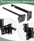 Rugged Bed Frame Connector Plates 2 Pack Universal Headboard Adapter Bracket Offset Mounting Hardware for various bed sizes installation methods.