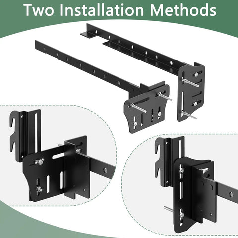Rugged Bed Frame Connector Plates 2 Pack Universal Headboard Adapter Bracket Offset Mounting Hardware for various bed sizes installation methods.