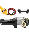 Heavy Duty 12 Volt Electric Winch With 4500 Lb Pulling Capacity, featuring black steel design and wireless remote for towing.