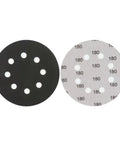 Grab 200 Count Of These Killer 5 Inch Sanding Discs With 8 Holes For Your Orbital Sander, showing black and white 5 inch discs.