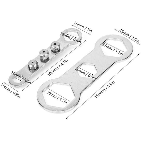 Big Rig Slick Blind Rivet Adapter Kit For Power Drills With Quarter Inch Hex Shank And Swappable Dies For Quick Fastening And Easy Nut Installation Pro Level Hardware Fix, showing two metal wrenches with measurements.
