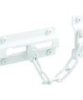 Chain Door Guard With Steel Chain For Swinging Doors, Stamped Steel Construction, White Painted Finish, Easy Install, Lets You See and Ventilate