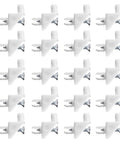 Twenty Piece Set Of White Shelf Support Pins And Replacement Brackets With Self Tapping Screws for wardrobe organizers, detailed view.