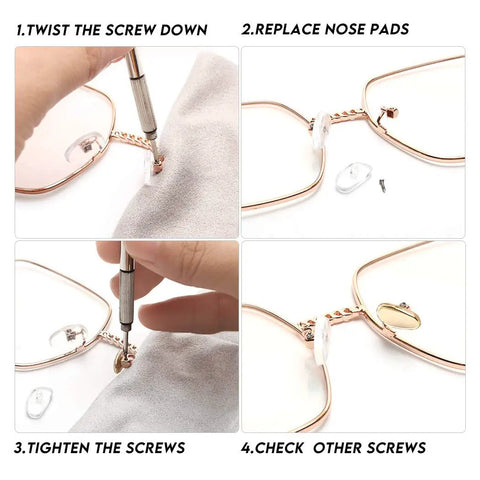 Super Comfy Silicone Airbag Glasses Nose Pads With Hella Soft Metal Support, demonstrating nose pad replacement steps.