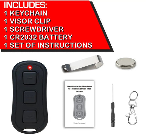 3 Button Garage Door Opener Remote Replacement For Sears Craftsman LiftMaster Chamberlain With Purple Yellow Red Orange Green Learn Button Visor Clip Or Mini Keychain Plug And Play Compatibility With Most 1993 To Present Openers