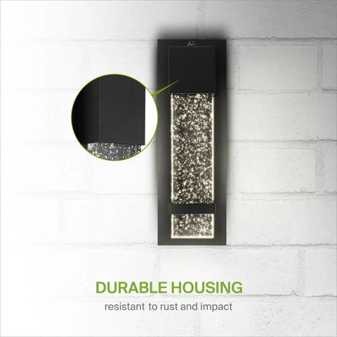 Bubble Glass Outdoor LED Wall Light 13 Inch Dusk to Dawn Sconce Dope Look, 12W 500LM, 3000K-5000K, mounted on white brick wall