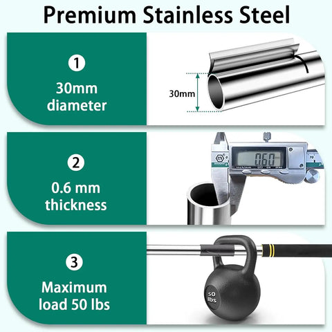 Heavy Duty Corner Guard Handle Extends 4.3 To 8.7 Feet, Stainless Steel Extension Pole, 30mm diameter, 0.6mm thickness, 50 lbs load