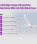 10.2Kg Beefy Torque RC Wing Servo for Airplane Glider image with features list; coreless motor and metal gears shown.