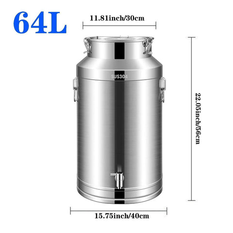 Built Tough 304 Stainless Steel Food Storage Hopper With Spigot And Airtight Lid For Staying Fresh Rice Flour Sugar Grains Coffee Beans 16 9 Gallon Capacity, 64L bin with durable finish and spigot.