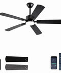 52 Inch Modern Ceiling Fan With Lights App Remote Control Low Profile Reversible DC Motor 6 Speeds For Indoor Outdoor Patio Bedroom Living Room Black Whisper Quiet Operation