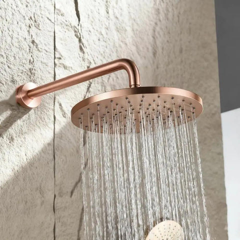 Straight Up Slick Thermostatic Shower System Wall Mounted Concealed Bathtub Faucet Brushed Grey Anti Scald Mixer Tap Modern Bathroom Fixture with rainfall showerhead.
