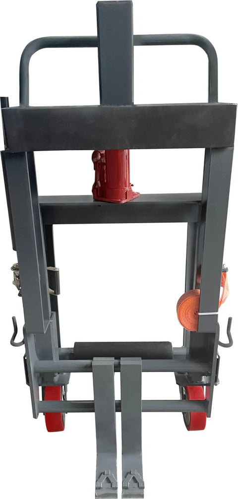 Beefed Up Heavy Duty 4,000 Lb Hydraulic Machinery Mover With Adjustable Forks, red hydraulic component and dual wheels