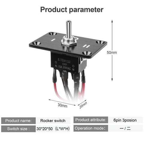 Six Pin Three Position Prewired Power Transfer Switch With Mounting Plate And Waterproof Cap Built Tough Flame Retardant Housing For Durable Safe Use In Cars Boats And More Rocker Toggle Style, 30x20x50mm