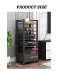 Five Tier AV Media Rack With Drawers Wooden Corner Frame Cabinet and Stereo Stand for Home Office and Studio Gear Multi Functional Storage for Printer Scanner Fax Machine Style 3 60x40x120 cm, black