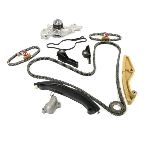 Heavy Duty Timing Chain Kit And Water Pump For Lincoln Edge And Ford Taurus With 3.5 Or 3.7 Liter Engine Ensures Smooth Operation And Major Engine Reliability For Your Ride, alloy steel parts laid out