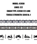 428 Heavy Duty Motorcycle Chain With 122 Links And Chain Breaker For 125cc 150cc 200cc Dirt Bikes Mini Bikes Go Karts And ATVs