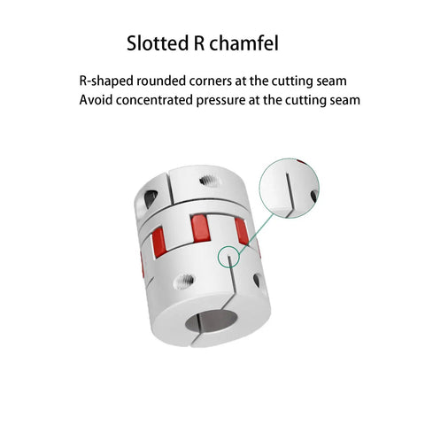 Beefy Aluminum Plum Flexible Shaft Coupling D25 L35 Bore 7 To 8 mm Motor Connector showing slotted R chamfer detail