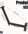 Two Pack Lid Support Hinges, Rotatable Folding Black Cabinet Hinges With Soft Close Locking, product dimensions diagram