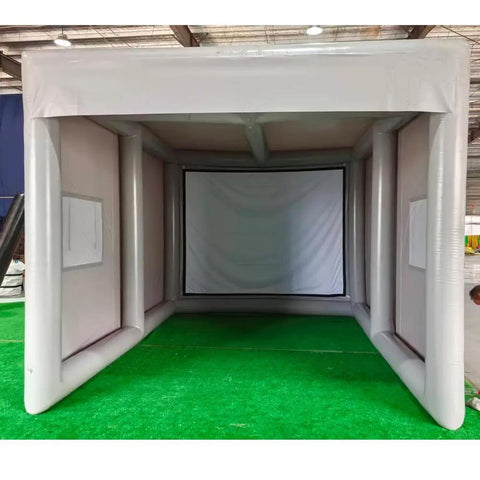 Inflatable Golf Practice Cage 5m L By 4m W By 3.3m H for indoor outdoor training with HD projection screen viewed from the front