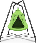 Outdoor Swing Set With Tent Swing And X Shaped Frame Sensory Swing, Kid Friendly Hammock Chair With Stand, Rainbow Lights String