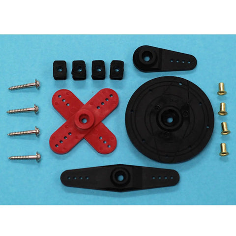 HS-625MG Heavy Duty Competition Servo parts including gears and screws on blue background.