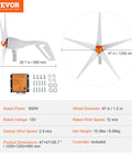Diagram of 500W Wind Turbine Kit With MPPT Controller And 5 Blade Power Generator, 12V System, dimensions and parts layout.