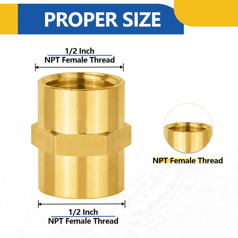 Ten Pack Brass Pipe Fittings Coupling One Half Inch NPT Female To One Half Inch NPT Female For Linking Two Pipes Or Hoses