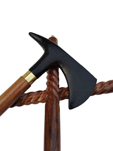 Black Handle Axe Walking Cane With Antique Lock Three Part Open Vintage Walking Stick Durable Aluminum And Wood Build