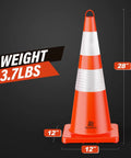 8 Pack 28 Inch Traffic Cones With Highly Visible Reflective Collar Orange Safety Traffic Cone with Dimensions and Weight