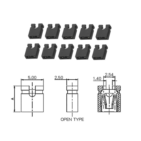 100 Pack Black 2.54mm Jumper Caps For PCB Headers Open Top Jumpers For Gearheads 2-Terminal Blocks, open type