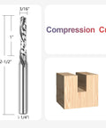SpeTool up-down spiral router bit, 3/16" cutting diameter, 1/4" shank, solid carbide for CNC wood carving.