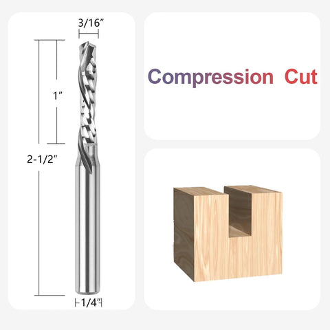 SpeTool up-down spiral router bit, 3/16" cutting diameter, 1/4" shank, solid carbide for CNC wood carving.