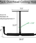 Overhead Garage Storage Hooks Rack Ceiling Mounted Heavy Duty Utility Hooks Ladder Hangers For Pipe Lumber Fishing Rod Ski Board 4 Pack Black Beefy Sturdy Premium Tubular Steel Construction For Maximum Load Holds Up To 80 Pounds.