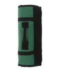 Multi Functional Chef Knife Roll Bag With Pockets And Handle For Kitchen And Outdoor Camping rolled up, green and black design.