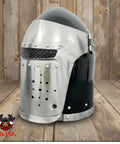Visored Medieval Helmet For Cosplay And Larp Knight Armor With Black Polished Finish 18 Gauge Steel Wearable Authentic Battle Ready Style