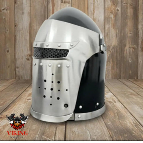 Visored Medieval Helmet For Cosplay And Larp Knight Armor With Black Polished Finish 18 Gauge Steel Wearable Authentic Battle Ready Style