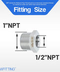Top Shelf Stainless Steel 316 Hex Bushing Reducer Fitting One Inch Male To One Half Female Npt Pipe Connector Marine Fuel Water Line showing size specifications.