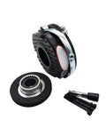 Front view of FPBIGCHA electromagnetic brake assembly with black housing, silver mounting clamp, rotor, and bolts