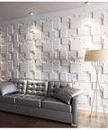 Modern living room with Dope 3D Wall Panels For Interior Decor Brick Design Pack Of 6 Tiles 32 Sq Ft Plant Fiber Bamboo Fiber White Matte Brick