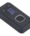 Handheld Laser Distance Meter With Aluminum Alloy Build, Dual Light Sensing Apertures, And Aspheric Focusing Mirror for accurate readings, displaying measurements.
