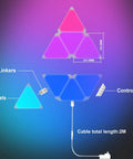 Nine Pack RGB Triangle Wall Light Panels With App Control Tuya Smart Smart Life Alexa Google Home Compatibility Rhythm Edition diagram.