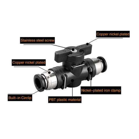 CEKER 1/4 in push-to-connect pneumatic ball valve, copper-nickel plated body