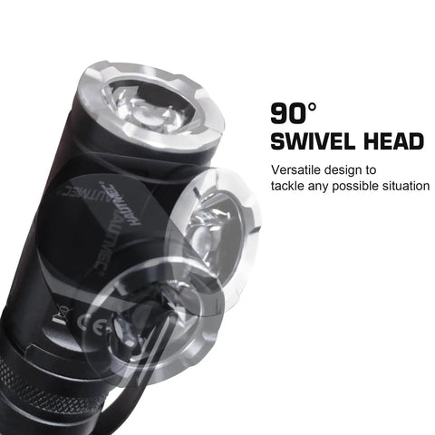 Rechargeable 1400 Lumen LED EDC Flashlight With 90 Degree Swivel Head showing multiple positions