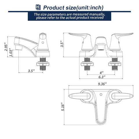 Modern 4 Inch Centerset Bathroom Sink Faucet With Dual Levers No Splash Aerated Stream For Precise Temperature And Flow Chrome Widespread Lavatory Fixture Easy Install Clean Contemporary Bath Accessory dimensions diagram
