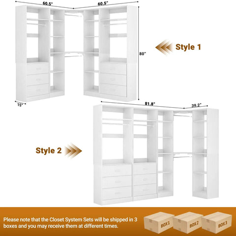 Hella Spacious Corner Closet Organizer Featuring Heavy Duty Drawers And Ample Shelving For Big Time Wardrobe Management To Quickly Square Away Your Cluttered Nooks Today, showing styles and dimensions.
