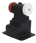 Solid Workhorse Mini Bench Grinder With Hella Strong Copper Motor And Fully Cordless Dual Grinding Wheels showing black base with white and red grinding wheels.