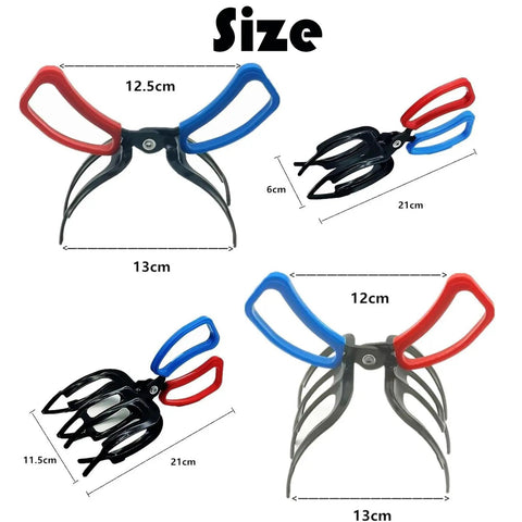 Three variations of Two Pack 3 Claw Metal Fish Gripper Pliers Set For Freshwater Fishing, with ergonomic grips and stainless steel teeth.