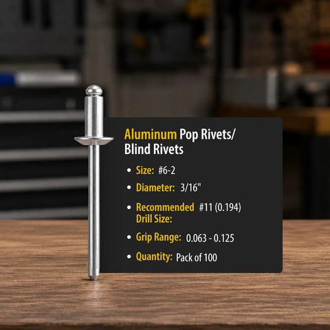 Top Shelf Aluminum Blind Pop Rivets Heavy Duty Fastener Pack 3/16 inch diameter for car panels and fence repairs.
