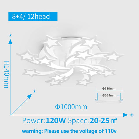 12 Heads LED Flush Mount Ceiling Light Fixture With Dimmable Chandelier Style Remote And App Control, Lit Star Ceiling Lamp For Bedroom Living Room Dining Hall Kid Room, 24.4 Inch, 110V CRI Ra90 Fits 20 To 25 Square Meters